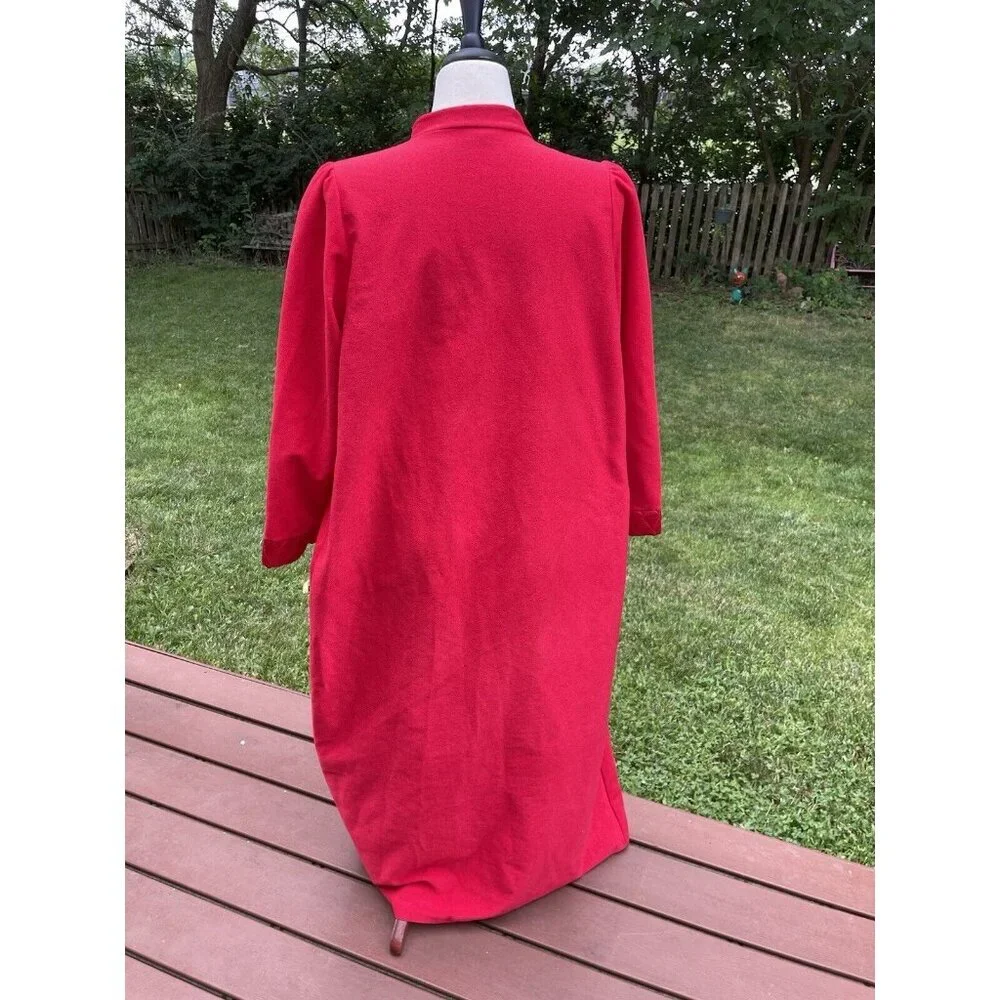 Red Quilted Long Zip-Up Robe Heather Collection Made In USA Large - Picture 7 of 12